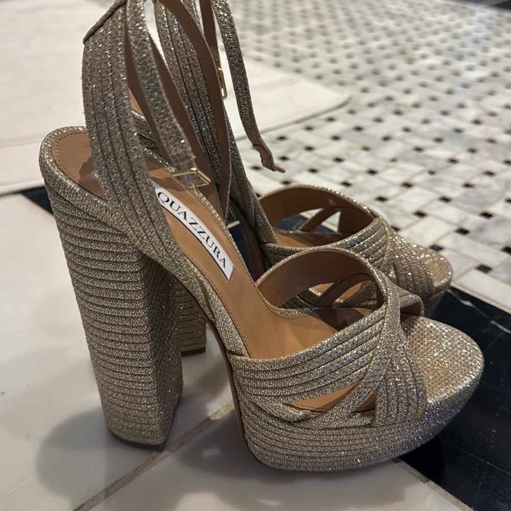 Aquazurra Gold Platform Sandals 36.5.